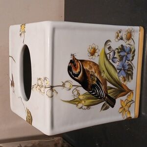Floral Bird Ceramic Tissue Box Cover